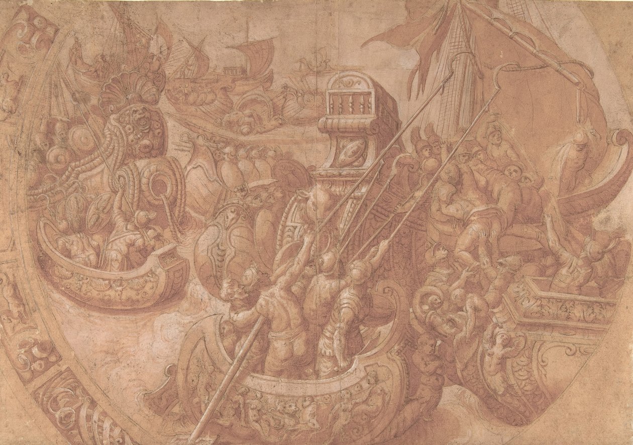 La Bataille navale dans le golfe du Morbihan, 16ème siècle - Workshop of Taddeo Zuccaro.