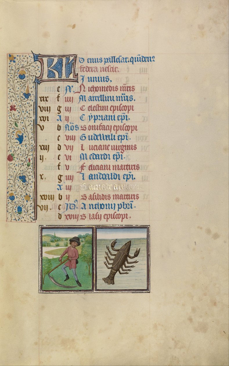 Un homme fauchant; signe zodiacal du Cancer - Workshop of Willem Vrelant