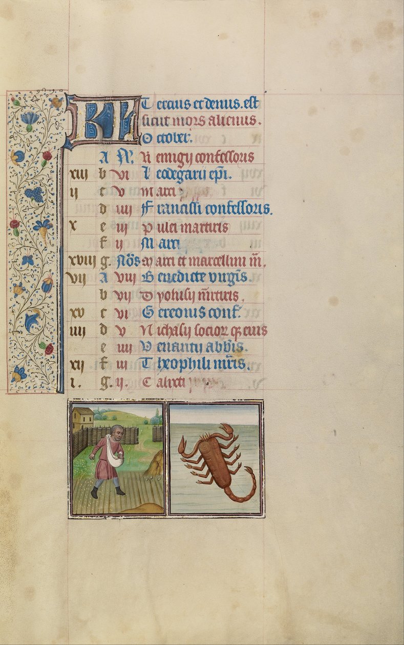 Un homme semant; Signe du zodiaque du Scorpion - Workshop of Willem Vrelant