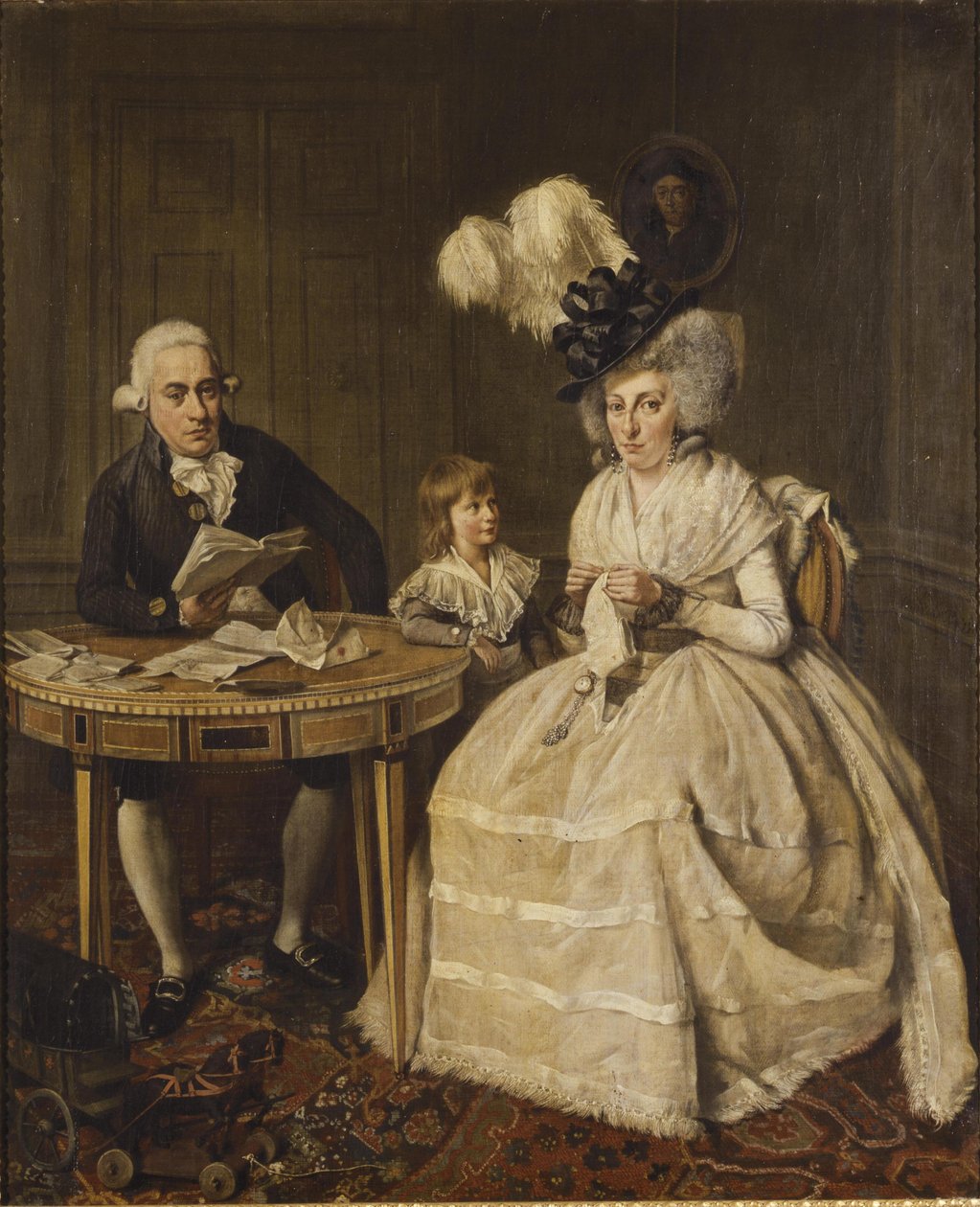Portrait de Johannes Enschedé jr. avec sa femme Johanna Swaving et leur fils Johannes Enschedé III, par Wybrand Hendriks en 1796 - Wybrand Hendricks