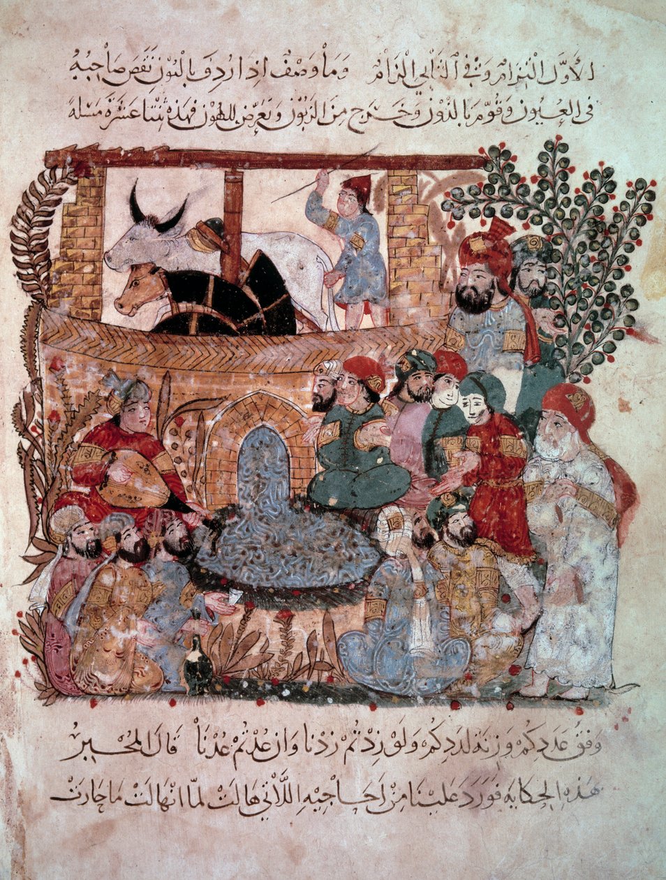 Le navigateur errant Abu-Zayd devant ses auditeurs. Miniature des « Maqamat » (Séances) par Abu Mohammed al-Kasim ibn Ali Hariri (1054-1122) enluminée par Yahya Mahmud al-Wasiti en 1237 - Yahya ibn Mahmud Al-Wasiti