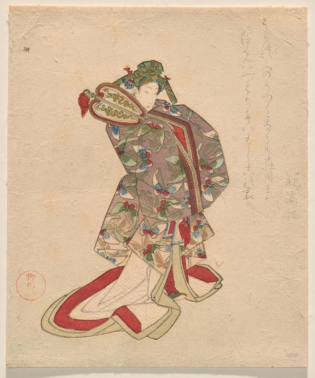 Femme en costume chinois avec motif de papillon - Yanagawa Shigenobu II