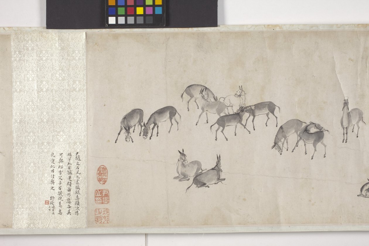 Cent ânes transportant du grain, rouleau, vers 1700 - Ye Yin