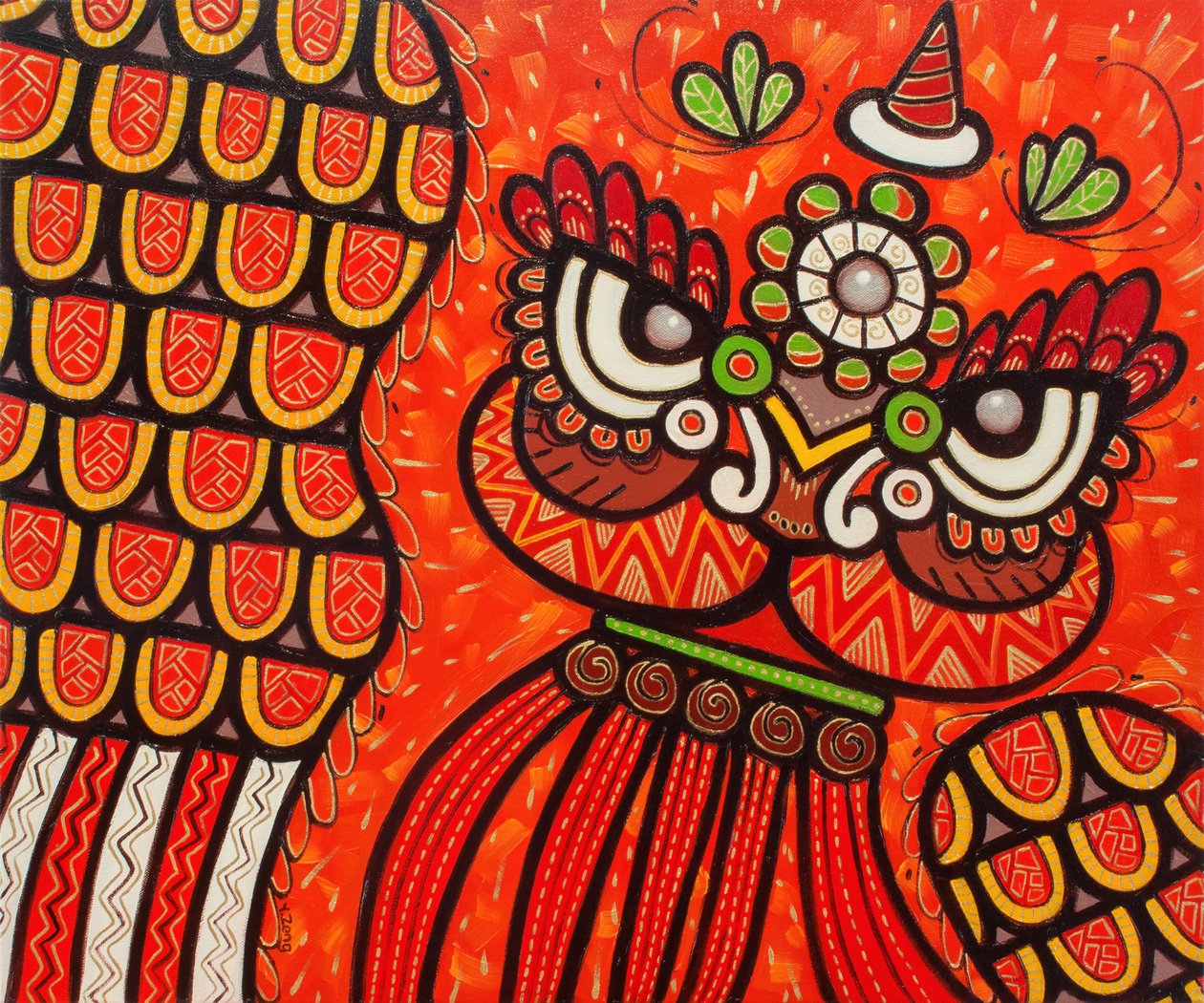 Danse du lion rouge, 2022 (huile sur toile) - Yue Zeng
