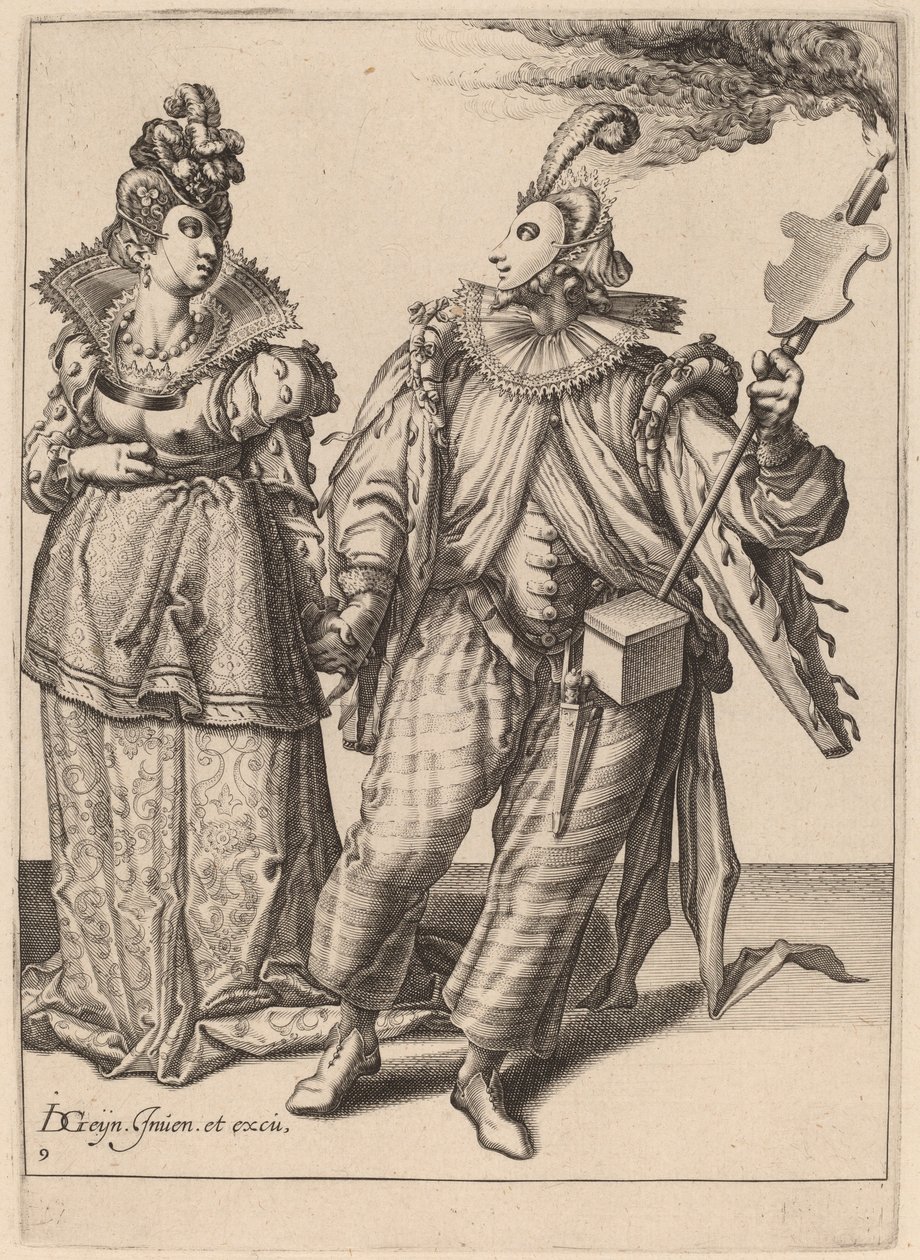 Une femme menée par un joueur tenant une torche - Zacharias Dolendo after Jacques de Gheyn II