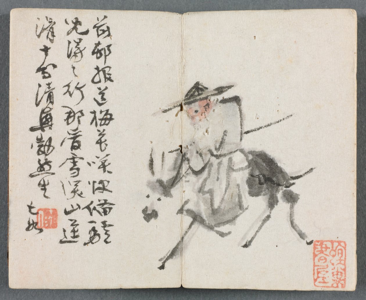 Album miniature avec figures et paysage Vieil homme sur un âne, 1822 - Zeng Yangdong