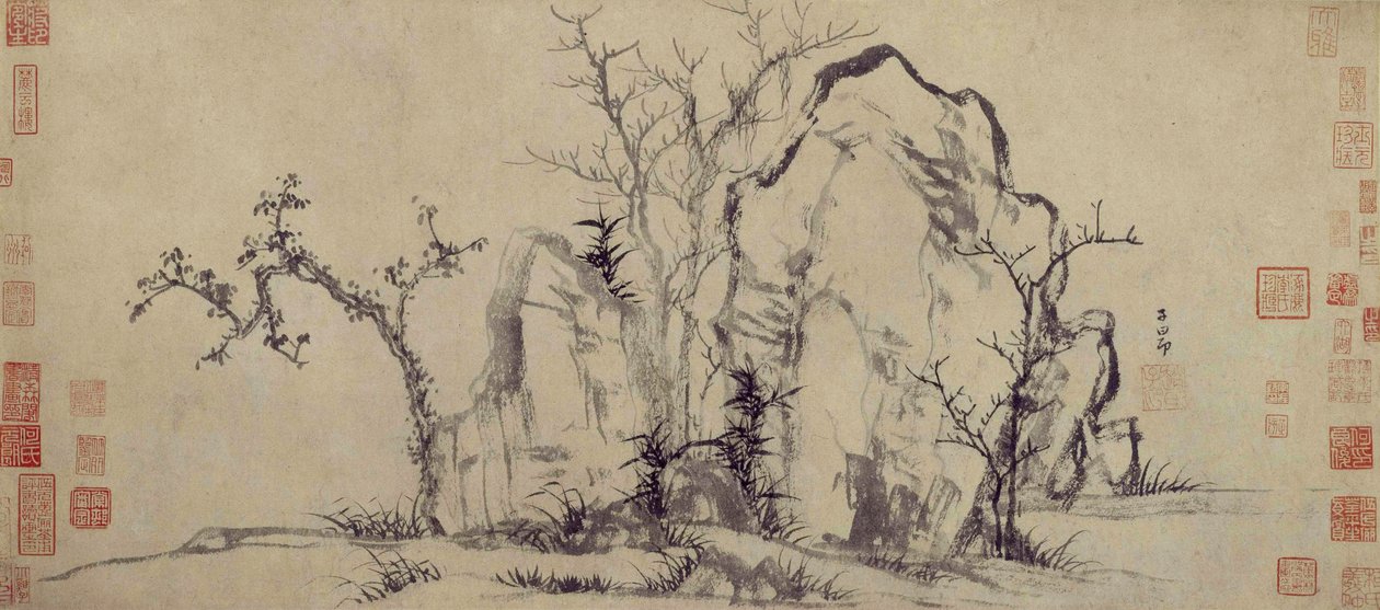 Rochers élégants et arbres clairsemés - Zhao Mengfu