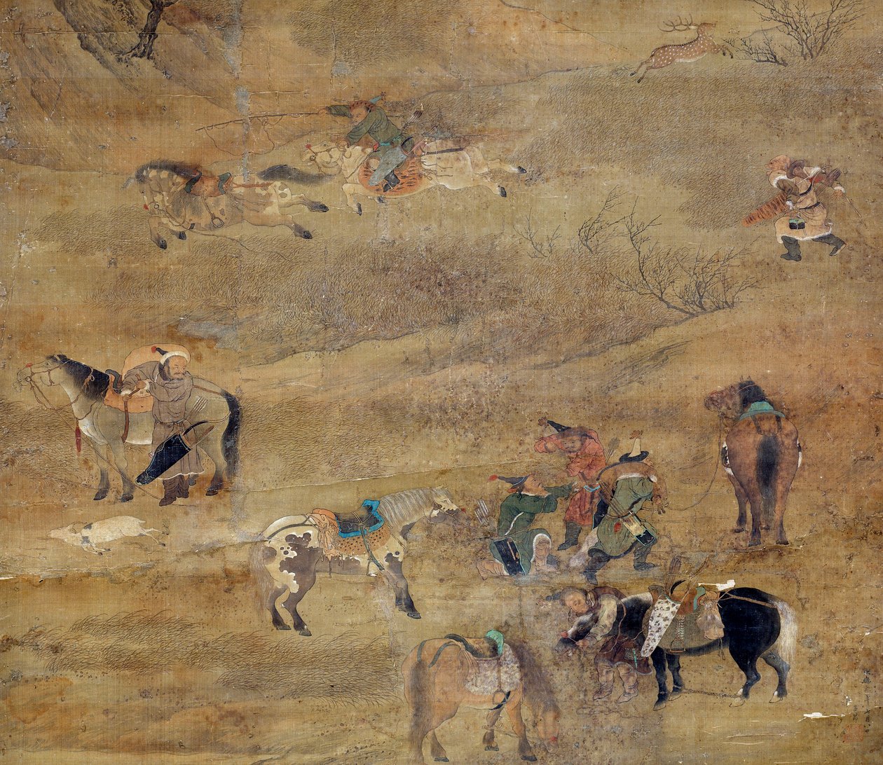 Cavalier mongol chassant un cheval (détail) - Zhao Mengfu Chao Meng Fu or