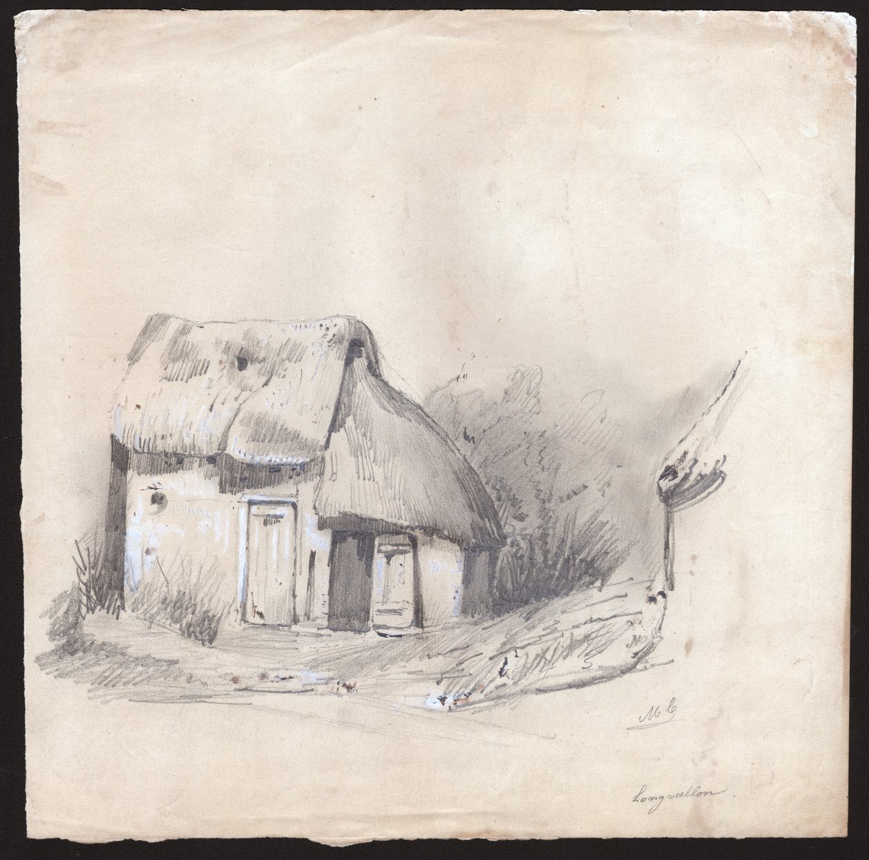 Un cottage au toit de chaume au centre de la France. vers 1830 (illustration) - . .