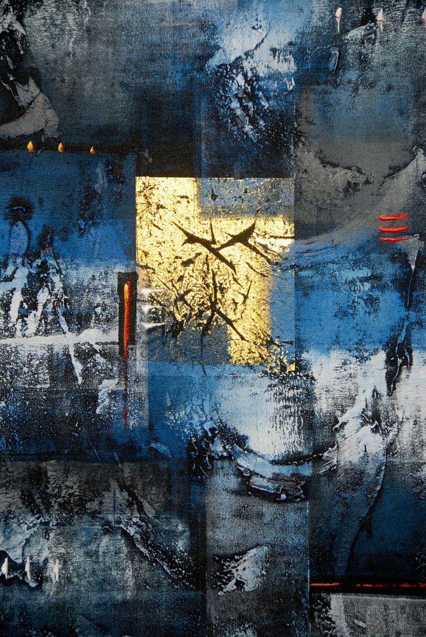 Art abstrait ; peinture aux couleurs or ; bleu ; noir et gris ; Ubud ; Bali ; Indonésie ; Asie du Sud-Est ; Asie - Frederick (attr. to) Barnard