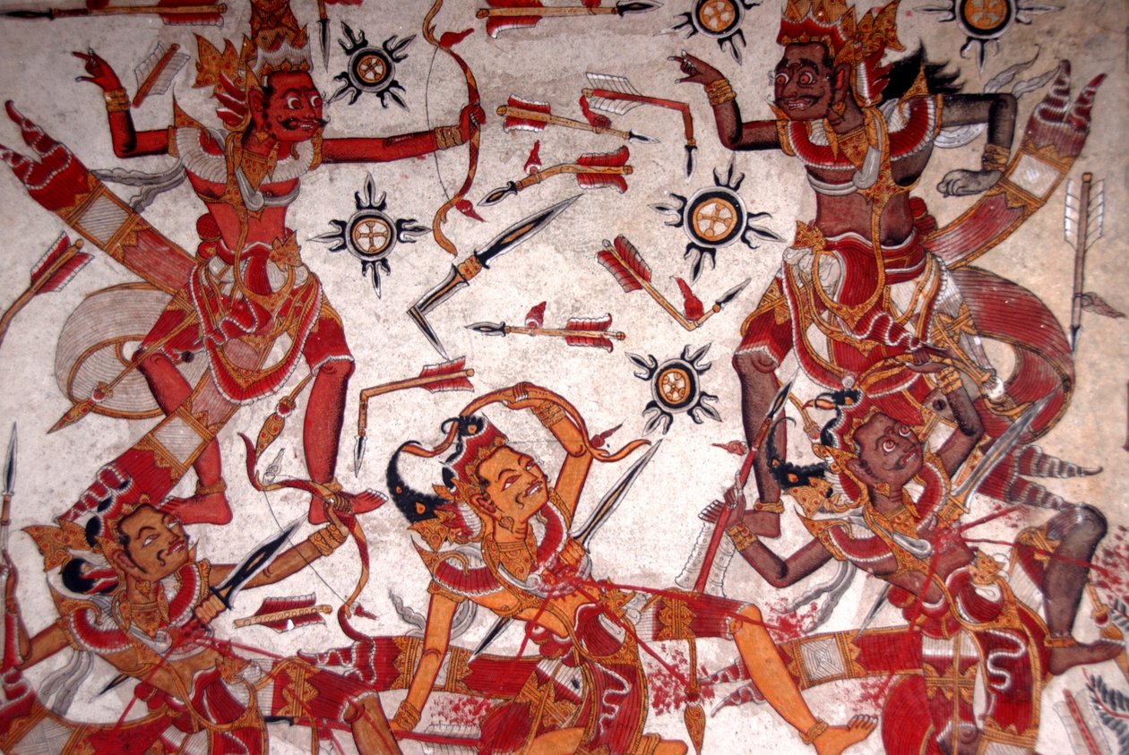 Peinture au plafond dans le Palais Royal ; Bataille des Dieux ; Kerta Gosa ; palais Taman Gili ; Klungkung ; Semarapura ; Bali ; Indonésie ; Asie du Sud-Est ; Asie - Frederick (attr. to) Barnard