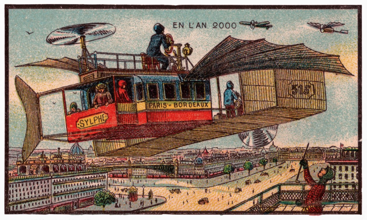 Bus volant à Paris, vers 1910 - . .
