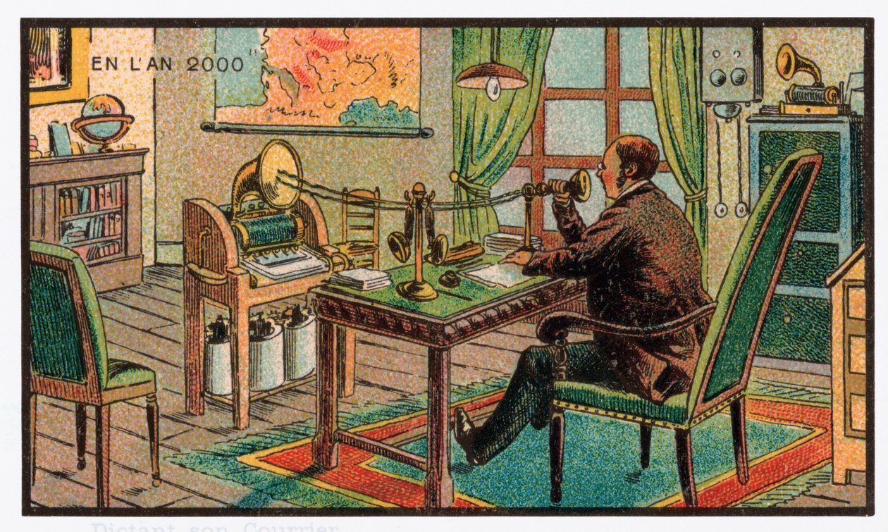 Enregistrement du courrier sur un gramophone, vers 1910 - . .