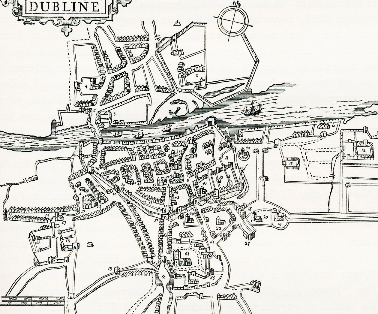 Carte de Dublin, Irlande en 1610, de Notre propre pays publié en 1898 - Ferdinand Georg Waldmuller