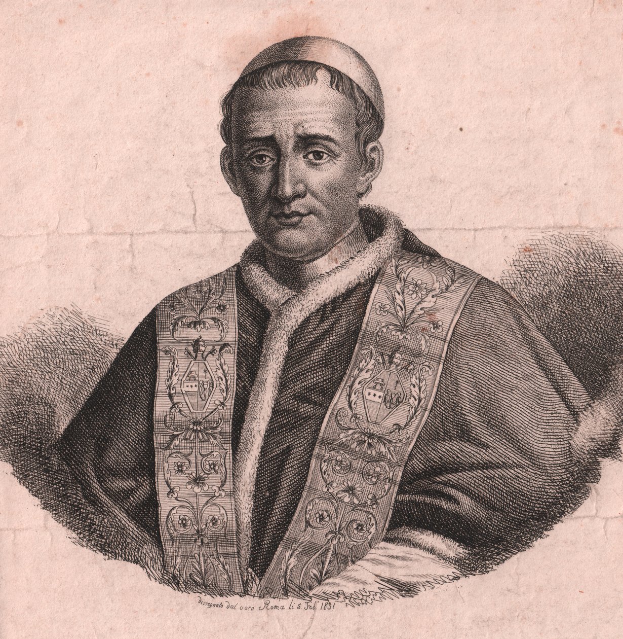 Portrait du pape Grégoire XVI (1765-1846), eau-forte et burin, d