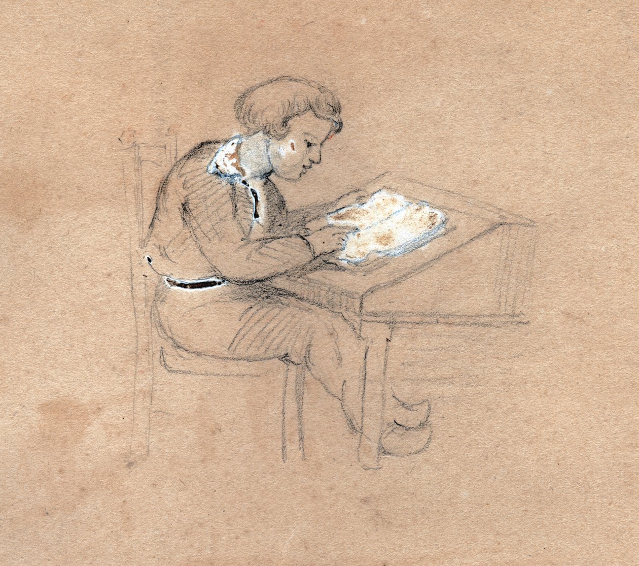 Écolier travaillant à son bureau (illustration) - . .