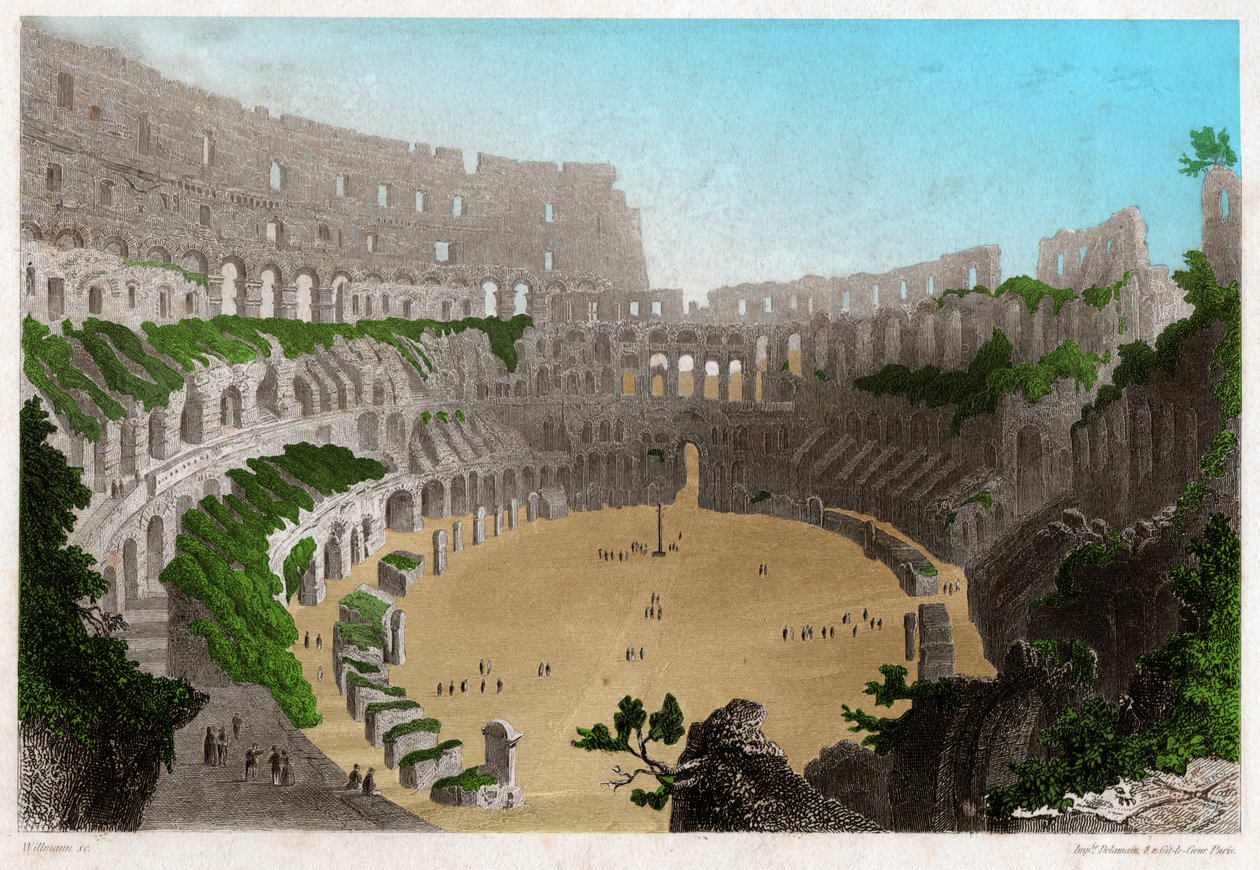 Les ruines du Colisée à Rome. vers 1840 (gravure) - . .