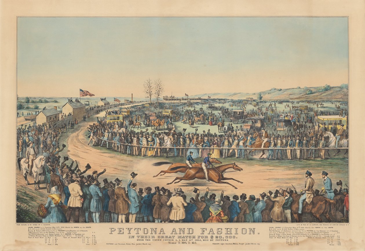 Peytona et Fashion : Dans leur grand match pour 20 000 $. Sur le Union Course L.I. 13 mai 1845, gagné par Peytona. Temps 7:39 3/4, 7:45 1/4 - after Charles Severin