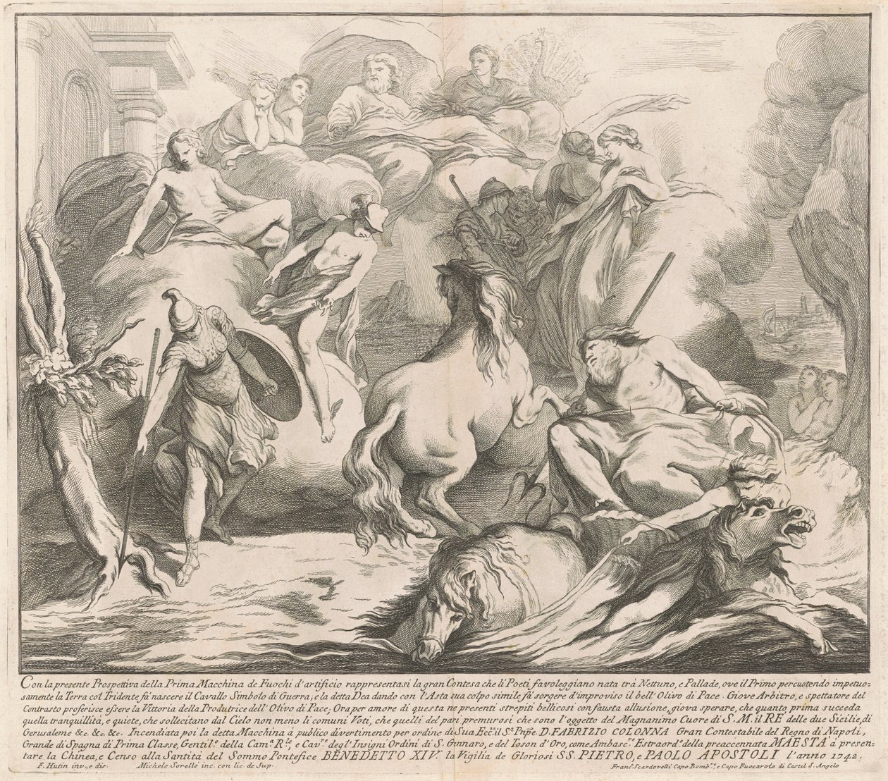 La Prima Macchina pour la Chinea de 1742 : Le concours de Neptune et Minerve - after François Hutin Miguel de Sorellò
