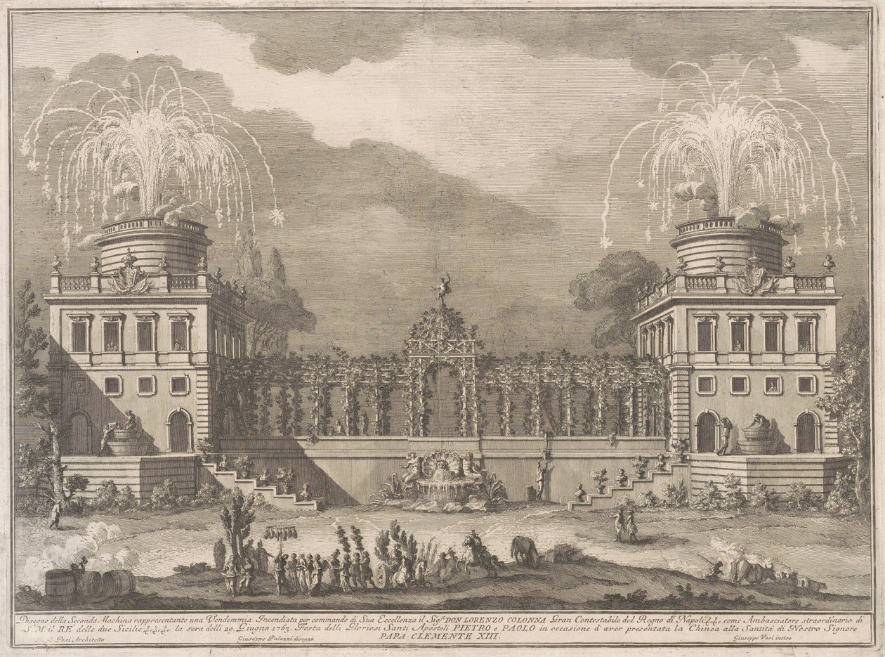 La Seconda Macchina pour la Chinea de 1763 : La récolte des raisins - after Giuseppe Palazzi Giuseppe Vasi after Paolo Posi