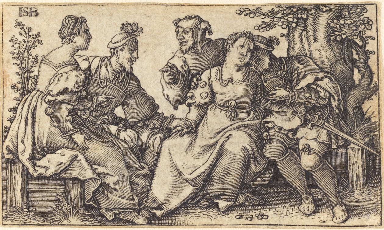 Deux couples amoureux avec clown - after Hans Sebald Beham