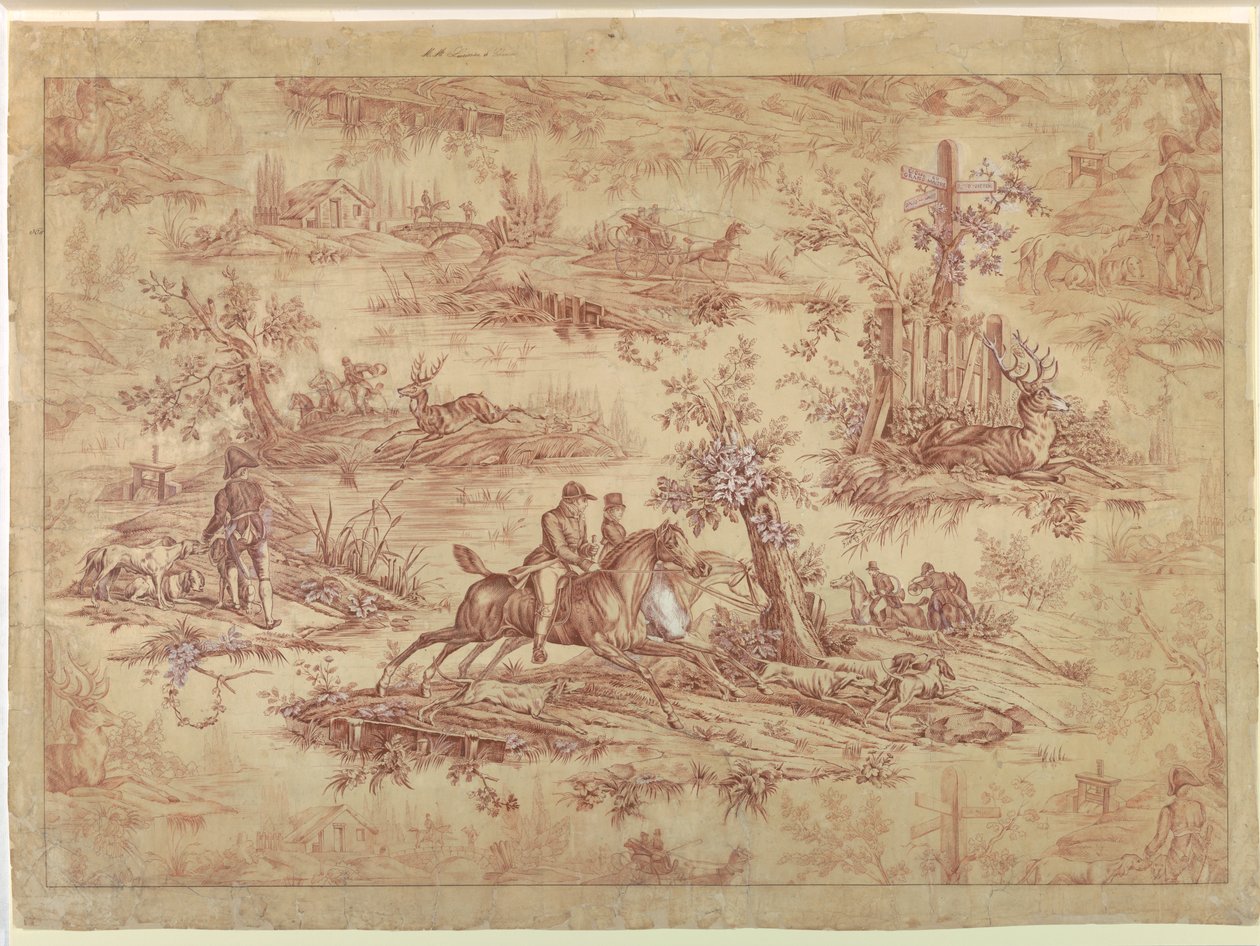 Carton pour textile imprimé en coton, La Route de Jouy - after Horace Vernet