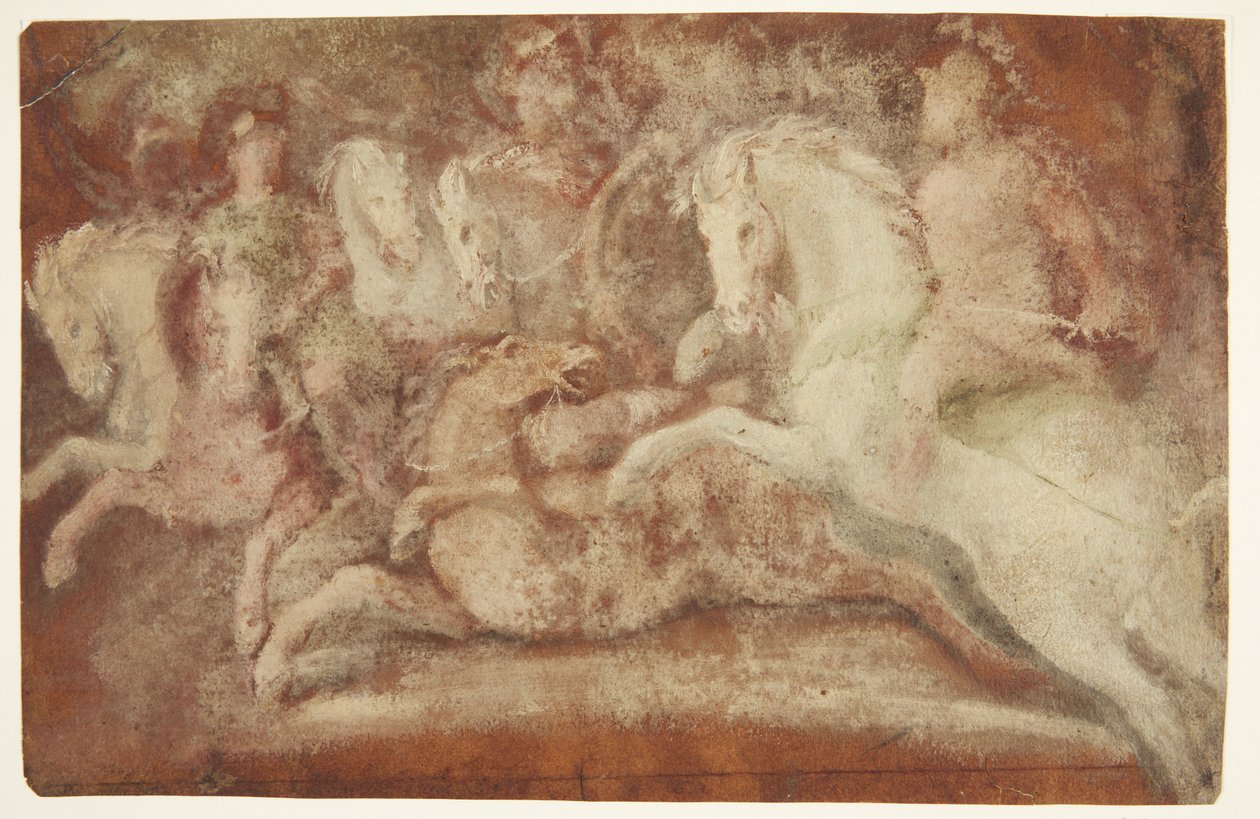 Scène de bataille avec chevaux et deux cavaliers - after Lambert van Haven