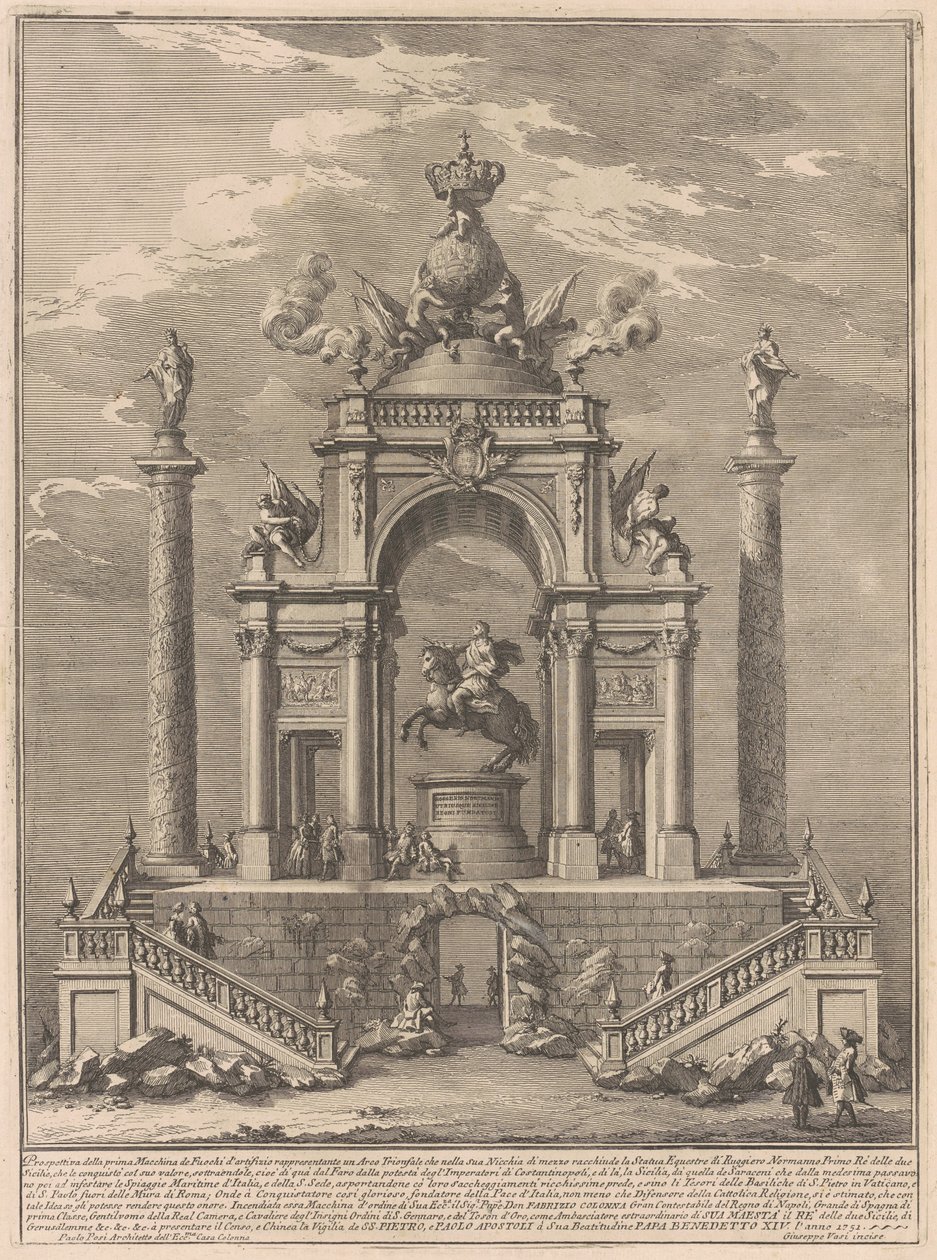La Prima Macchina pour la Chinea de 1751 : Arc de triomphe pour Roger Ier de Sicile - after Paolo Posi Giuseppe Vasi