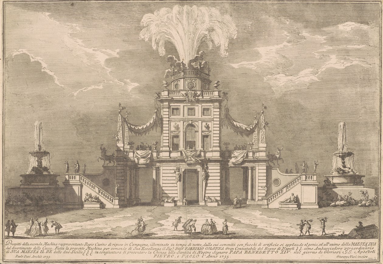 La Seconda Macchina pour la Chinea de 1755 : Un pavillon de chasse royal - after Paolo Posi Giuseppe Vasi