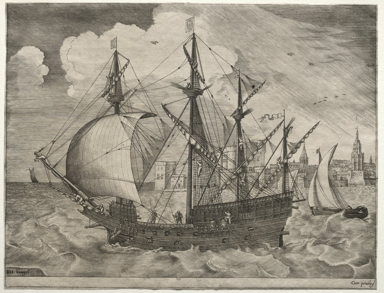 Navires à voile : Quatre-mâts armé mettant à la mer - after Pieter Bruegel