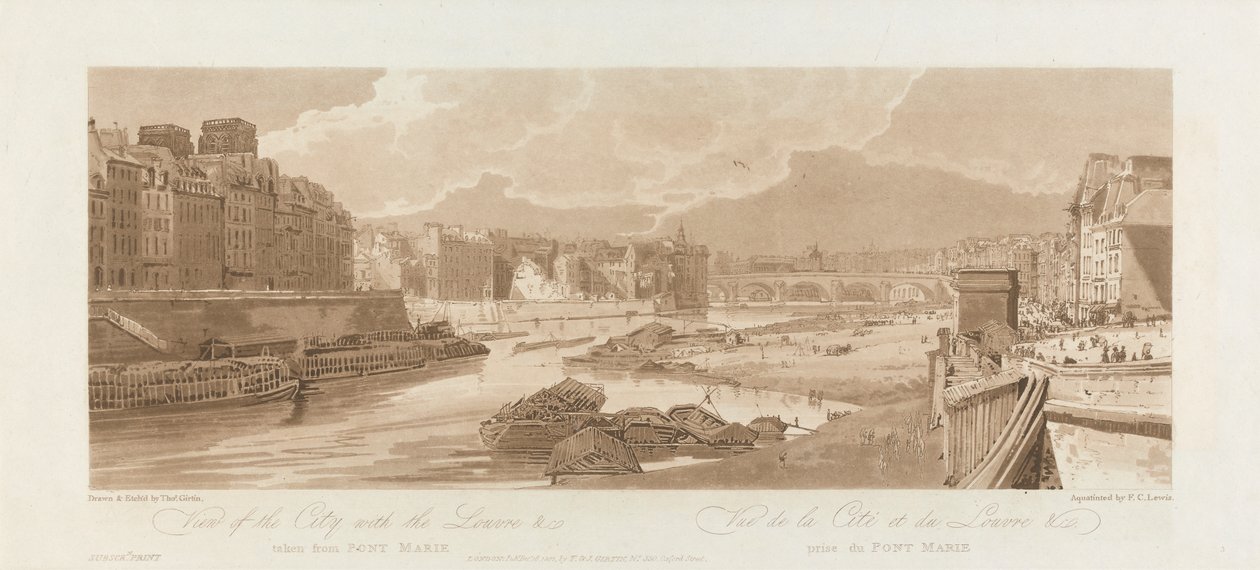 Vue de la ville avec le Louvre. 1802 ; Planche 3 des Vues de Paris, le volume Emanuel - after Thomas Girtin
