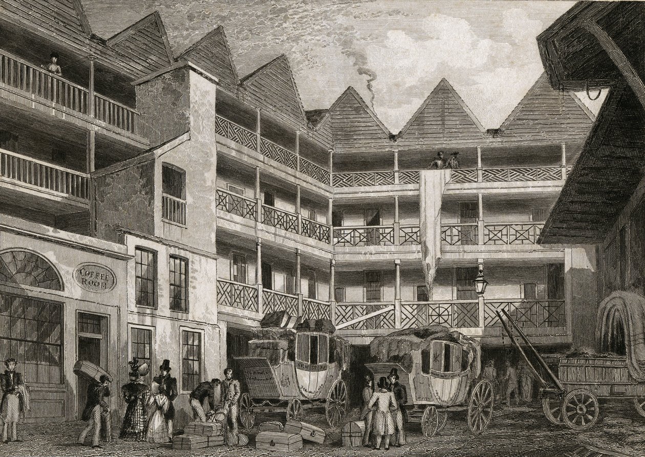 Le Vieux Bull and Mouth Inn, St Martins-le-Grand, 1831 - Thomas Hosmer after Shepherd