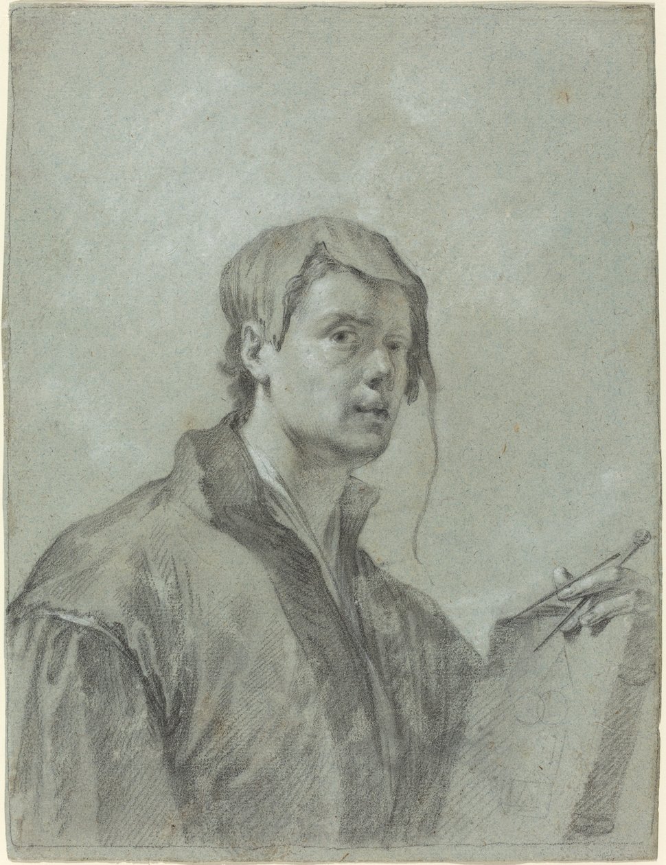 Un artiste tenant un livre et une boussole - after Willem Drost