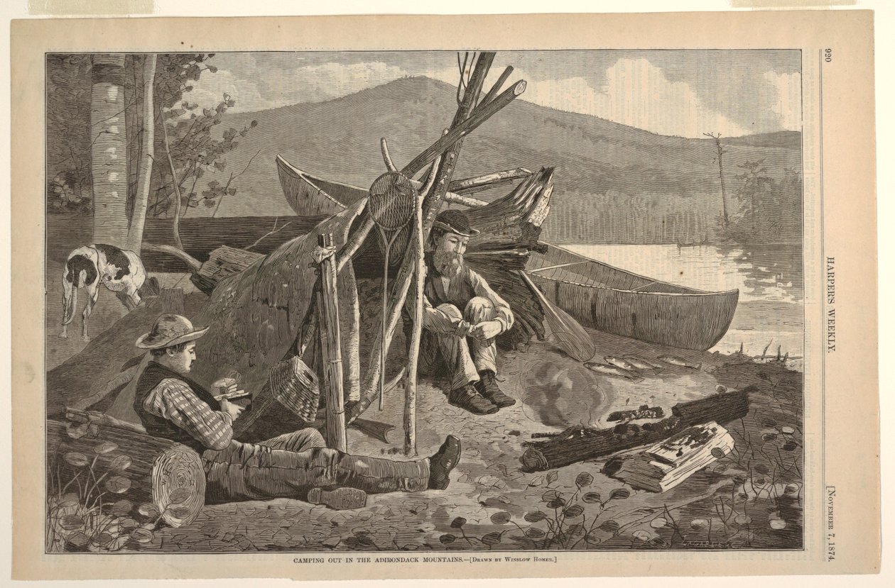 Camping dans les montagnes Adirondack - after Winslow Homer
