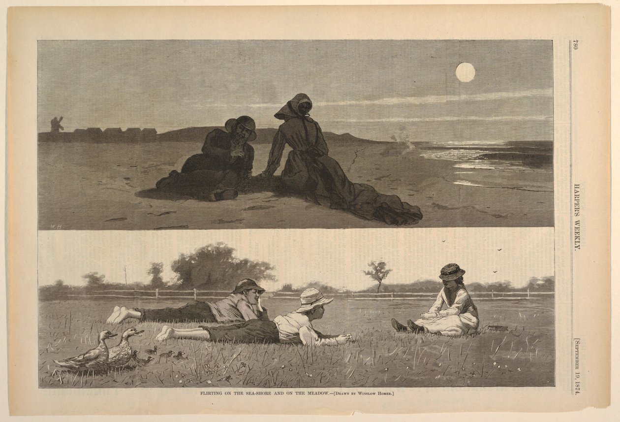 Flirter sur le rivage et dans le pré - Winslow Homer