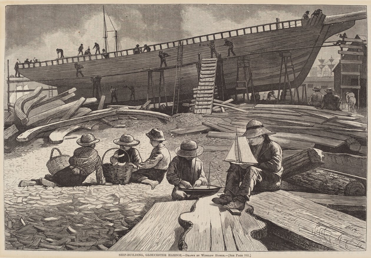 Construction navale, port de Gloucester - after Winslow Homer