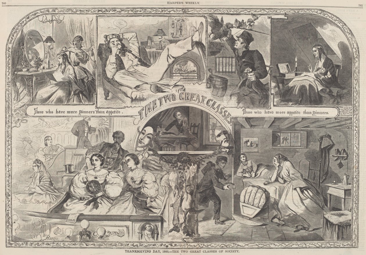 Jour de Thanksgiving, 1860 - Les deux grandes classes de la société - after Winslow Homer