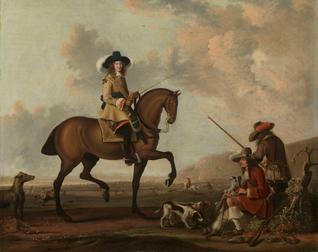 Un gentilhomme à cheval avec deux gardes-chasse et leurs chiens - anonymous 