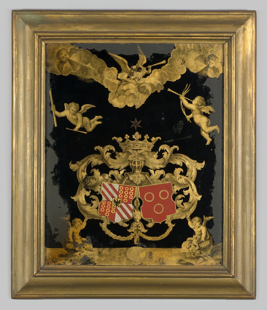 Néerlandais : Peinture sur verre arrière avec les armoiries des familles Van Spaen et Van Riebeeck - anonymous 