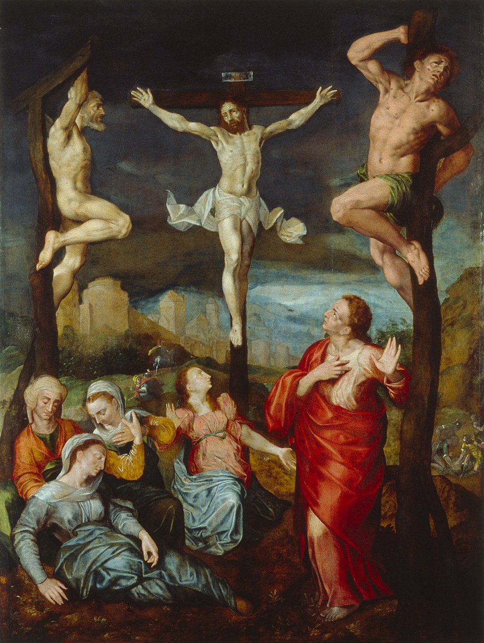 Néerlandais : Le Christ en croix avec Marie, Jean et Marie-Madeleine - anonymous 