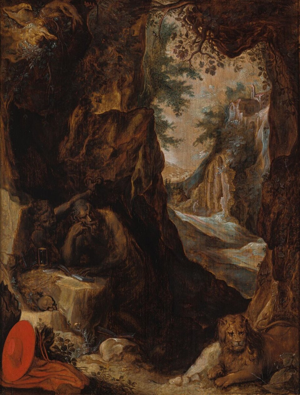 Néerlandais : Saint Jérôme dans une grotte Saint Jérôme dans un paysage avec une grotte - anonymous 