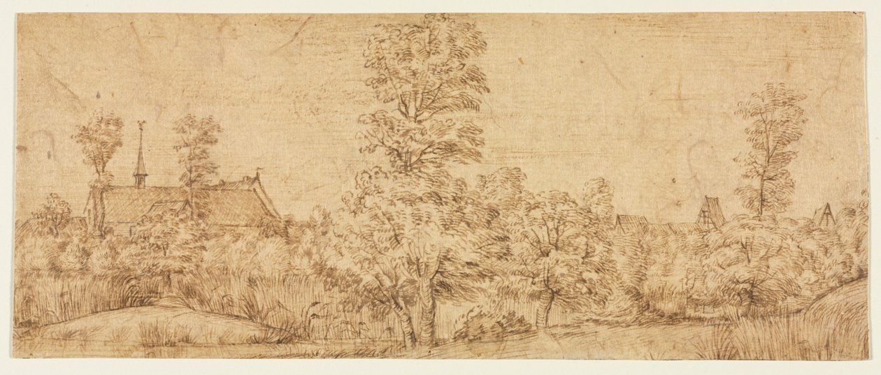 Arbres devant un village - attributed to Jan Lievens