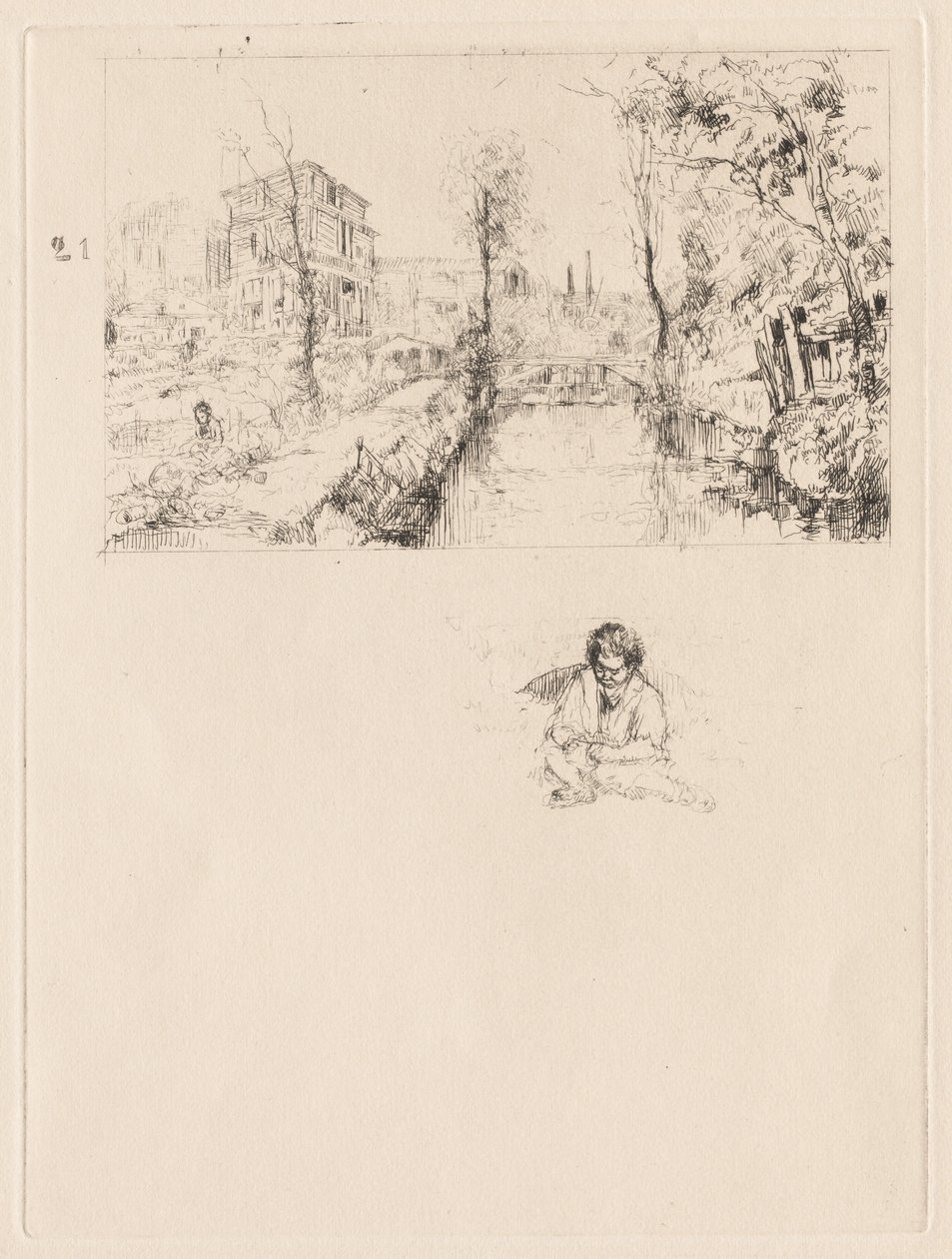 Paysage avec pont et enfant - attributed to Jean Louis Richter
