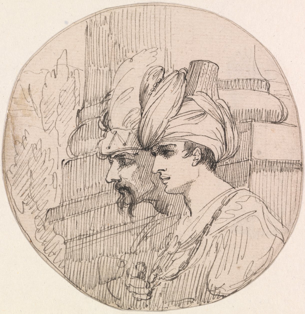 Deux têtes dans un médaillon - attributed to John Hamilton Mortimer