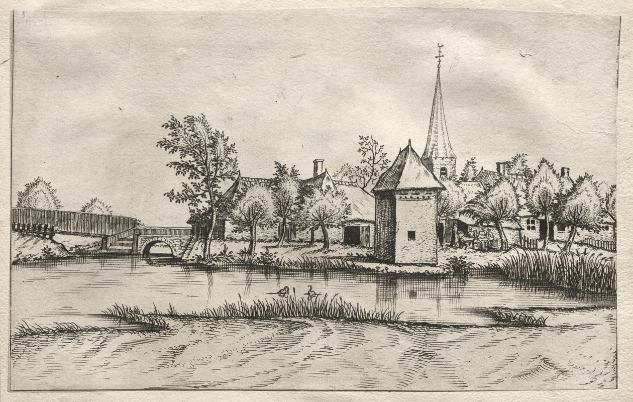 Vues de villages dans le Brabant et la Campine : Un village entouré de douves - attributed to Master of the Small Landscapes