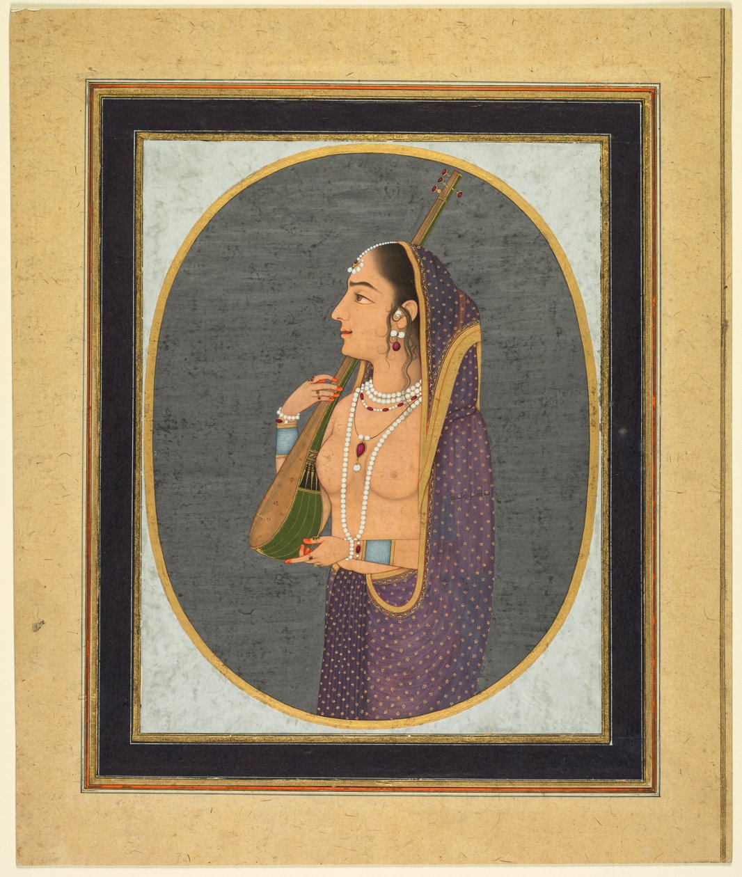 Dame de cour chantant et jouant de la vina - attributed to Muhammad Rizavi Hindi