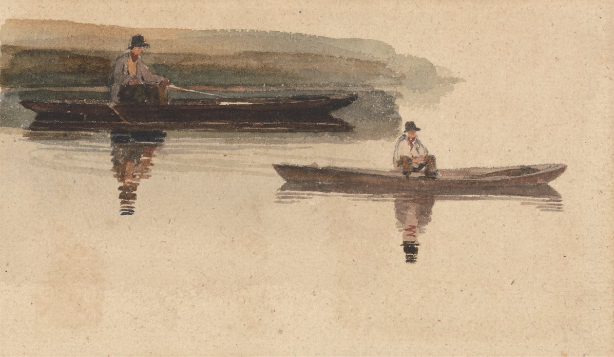 Deux hommes en barques - attributed to Peter DeWint