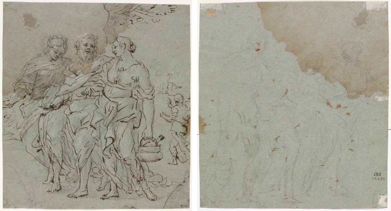 Lot et ses filles (recto) Esquisse pour Lot et ses filles (verso) - circle of Pietro da Cortona