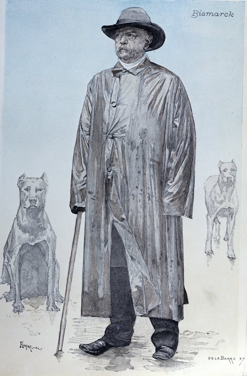 Le chancelier Bismarck et ses chiens, illustration de couverture de La Revue Illustrée gravée par Florian, octobre 1887 - de La Barre