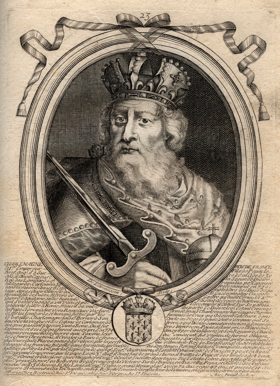 Charlemagne (Charles Ier dit le Grand, Carolus Magnus, 742-814), roi des Francs - Gravure de 